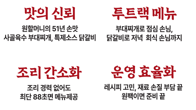 맛의 신뢰, 투트랙 메뉴, 조리 간소화, 운영 효율화